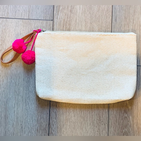 Embroidered Flamingo pom pom Pouch Bag - Picture 2 of 2